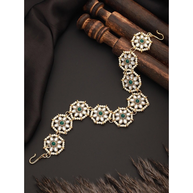 Jazz and Sizzle Gold-Plated Kundan Studded & Beaded Matha Patti