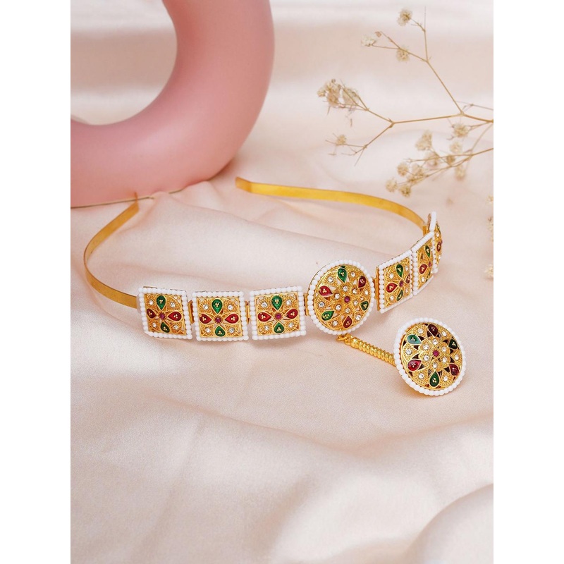 JEWILLEY Stone-Studded & Beaded Layered Matha Tika