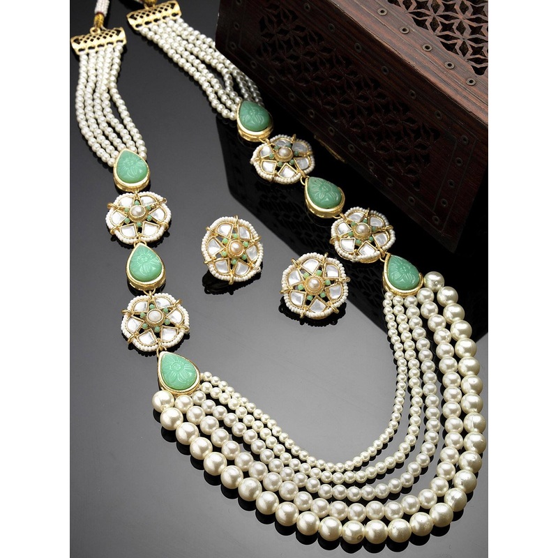KARATCART Gold-Plated Beaded Kundan-Studded Jewellery Set