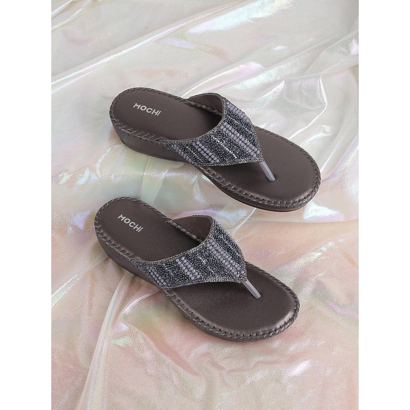 Mochi Ethnic Embellished Open Toe Wedges