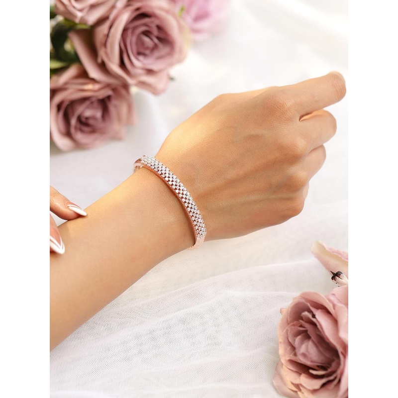 Rubans Rose Gold Plated Cubic Zirconia Bangle Style Bracelet