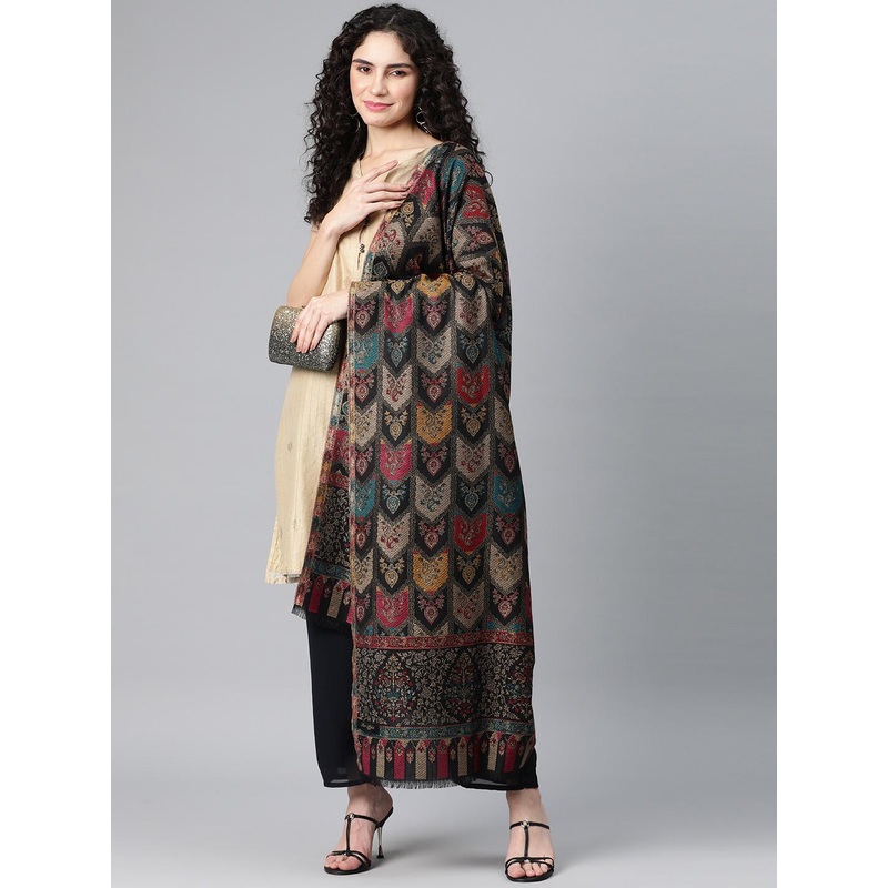SWI Stylish Women Floral Printed Zari Shawl