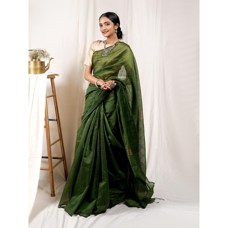 TEEJH Sequinned Silk Cotton Saree