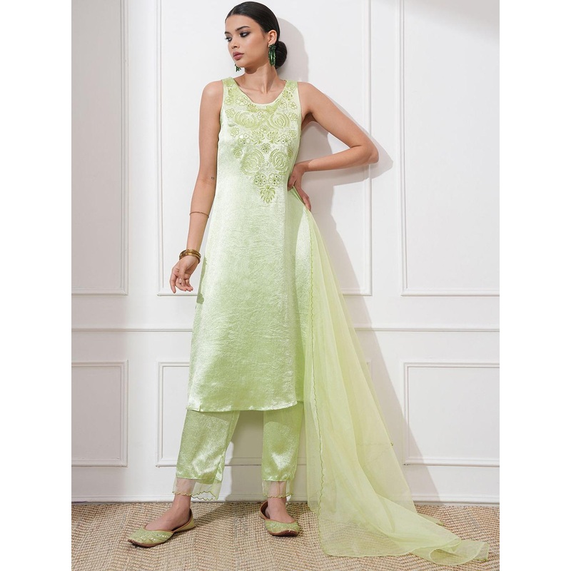 Vishudh Women Ethnic Motifs Embroidered Regular Thread Work Kurta with Trousers & With Dupatta