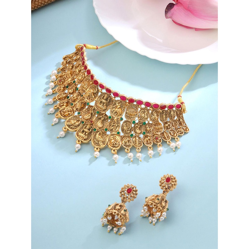 Yellow Chimes Gold Plated Traditional Antique Choker Jewellery Set