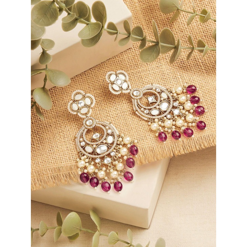 Zaveri Pearls Gold-Plated Artificial Stones Studded And Beads Contemporary Jhumkas