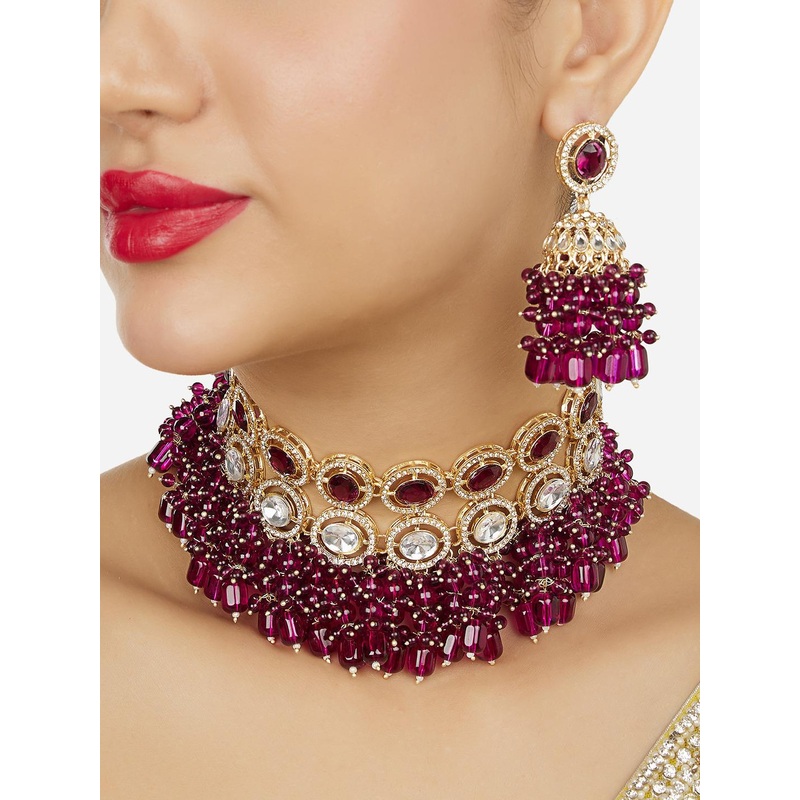 Zaveri Pearls Gold-Plated Austrian Diamond-Studded & Beaded Jewellery Set