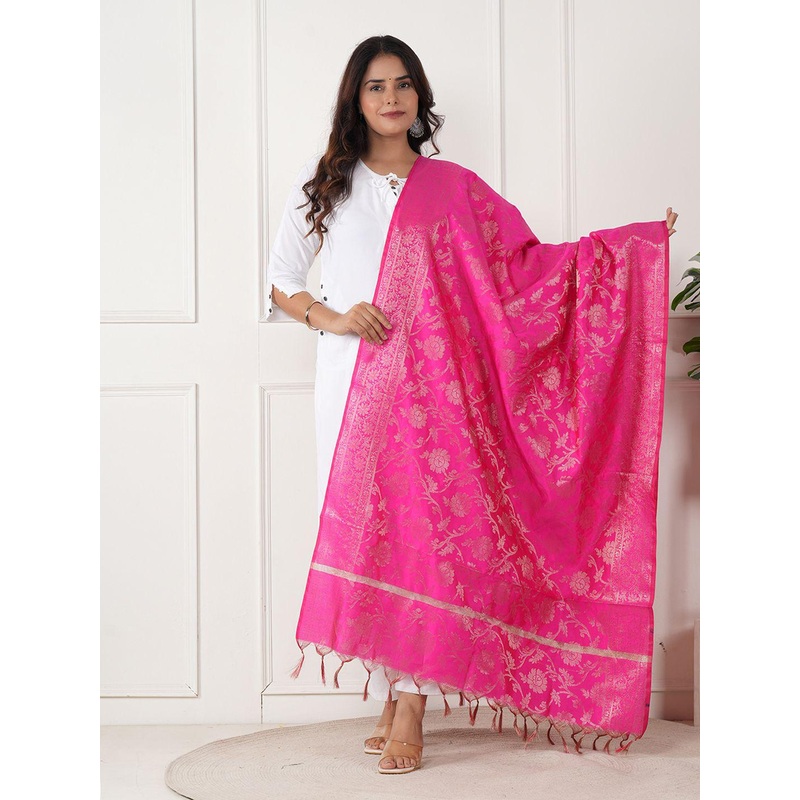 ZOOMBIE Ethnic Motifs Woven Design Zari Dupatta