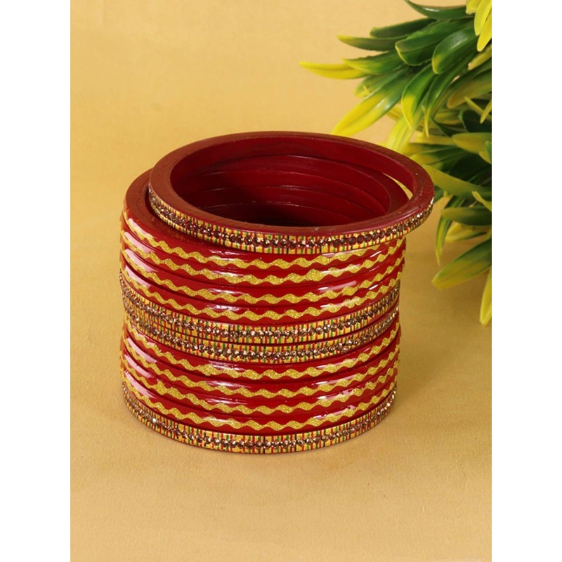 ZULKA Set Of 12 Lac Zircon Diamond & Beads Bangles