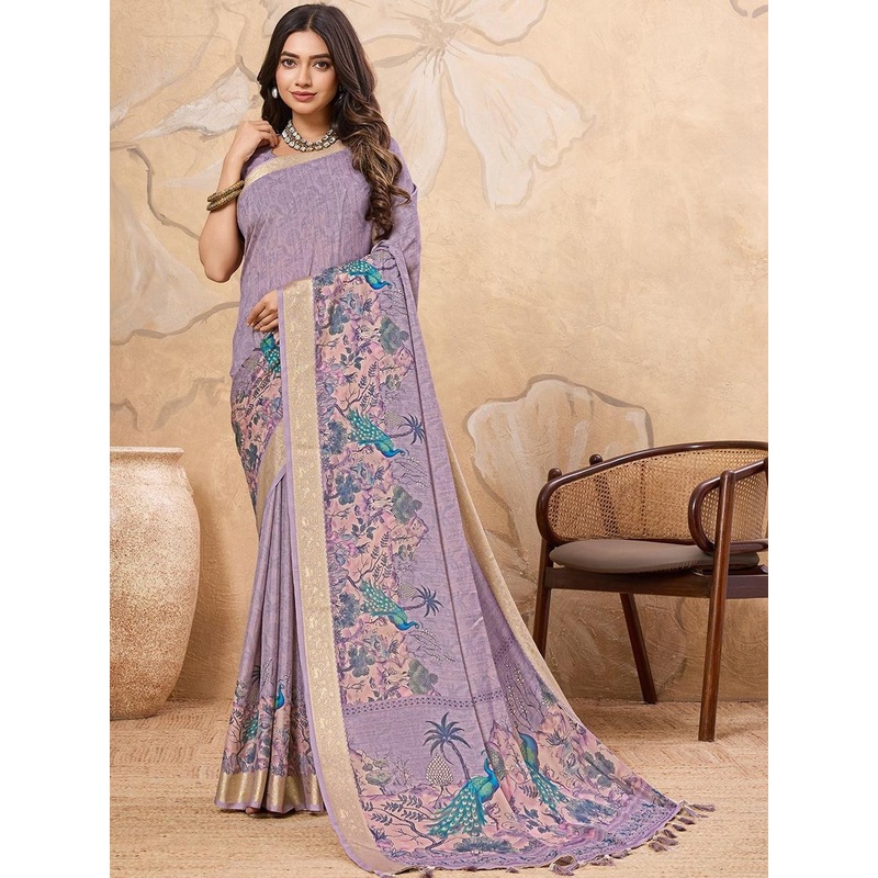 100 Dreams Floral Printed Woven Design Zari Pure Crepe Saree