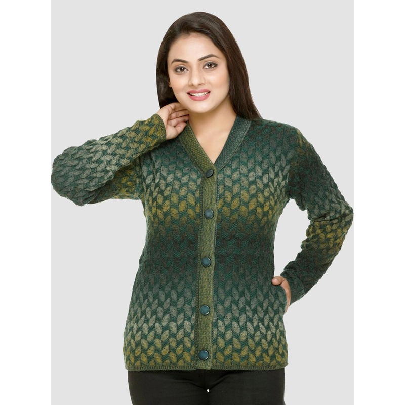 aarbee Women Green & Yellow Floral Cardigan