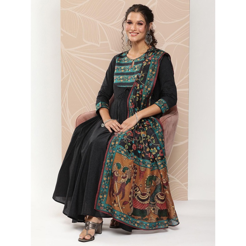 anayna Floral Printed Anarkali Chanderi Cotton Kurta with Salwar & With Dupatta