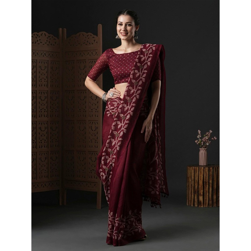 Anouk Burgundy Floral Printed Saree