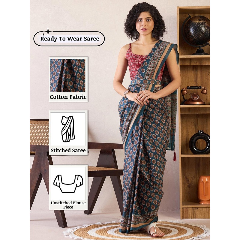 Anouk Rustic Ethnic Motifs Ready to Wear Bagru Saree