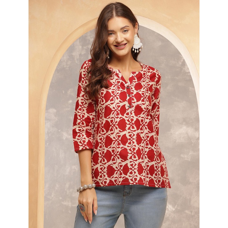 Anouk Rustic Women Ethnic Motifs Printed V-Neck Cotton Top