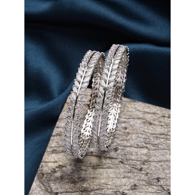 Anouk Set Of 2 Rhodium-Plated & AD-Studded Bangles