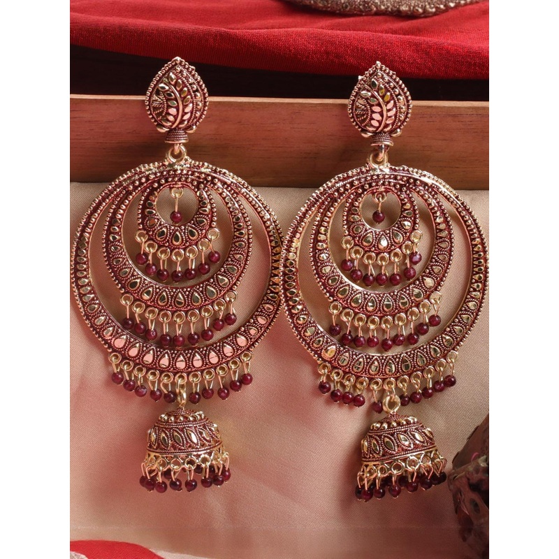 ANTICO Women Maroon Drop Earrings