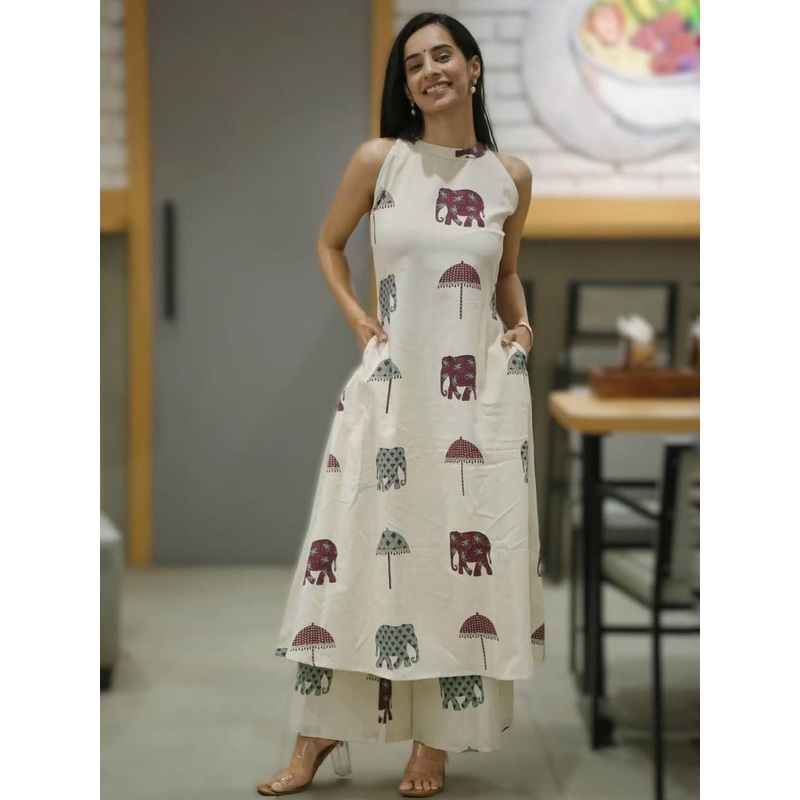 DIVASTRI Women White Viscose Rayon Kurta Sets