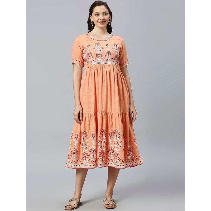 DUMMY SHAPE Floral Printed Cotton Maternity Feeding Fit & Flare Dress