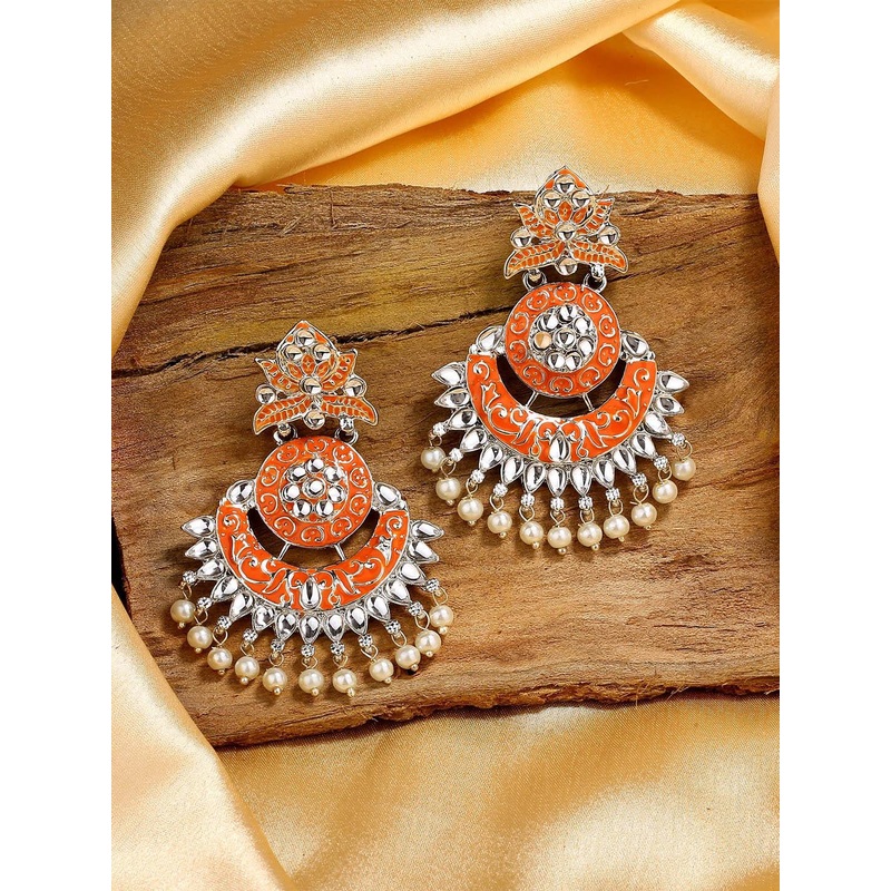 Estele Rhodium-Plated Leaf Shaped Drop Earrings