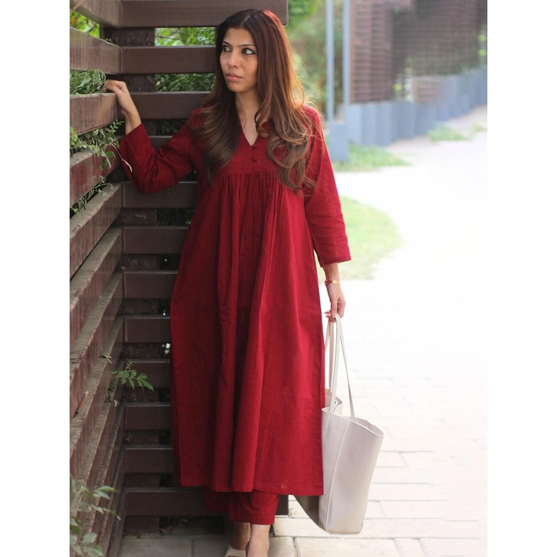 GoSriKi Women Regular A-Line Calf Length Kurta with Trousers