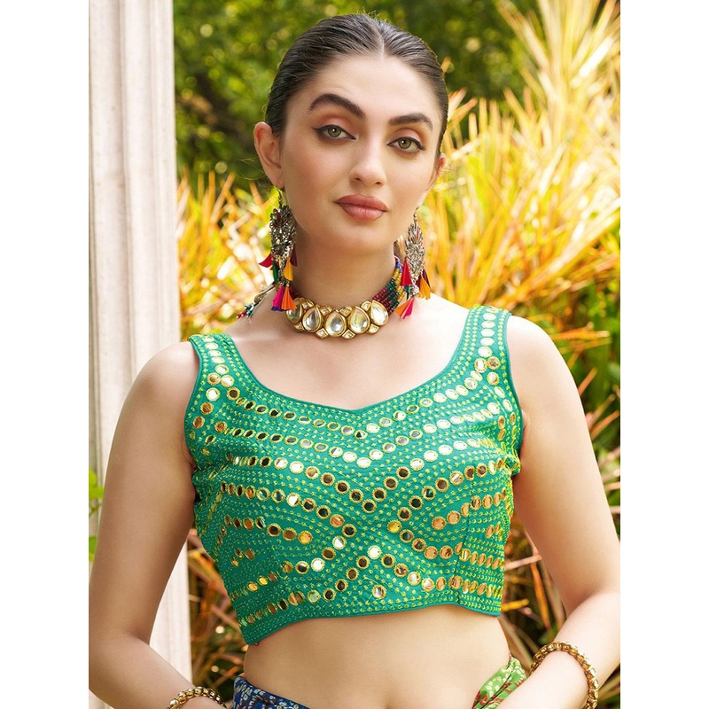 HERE&NOW Embroidered Mirror Work V-Neck Saree Blouse