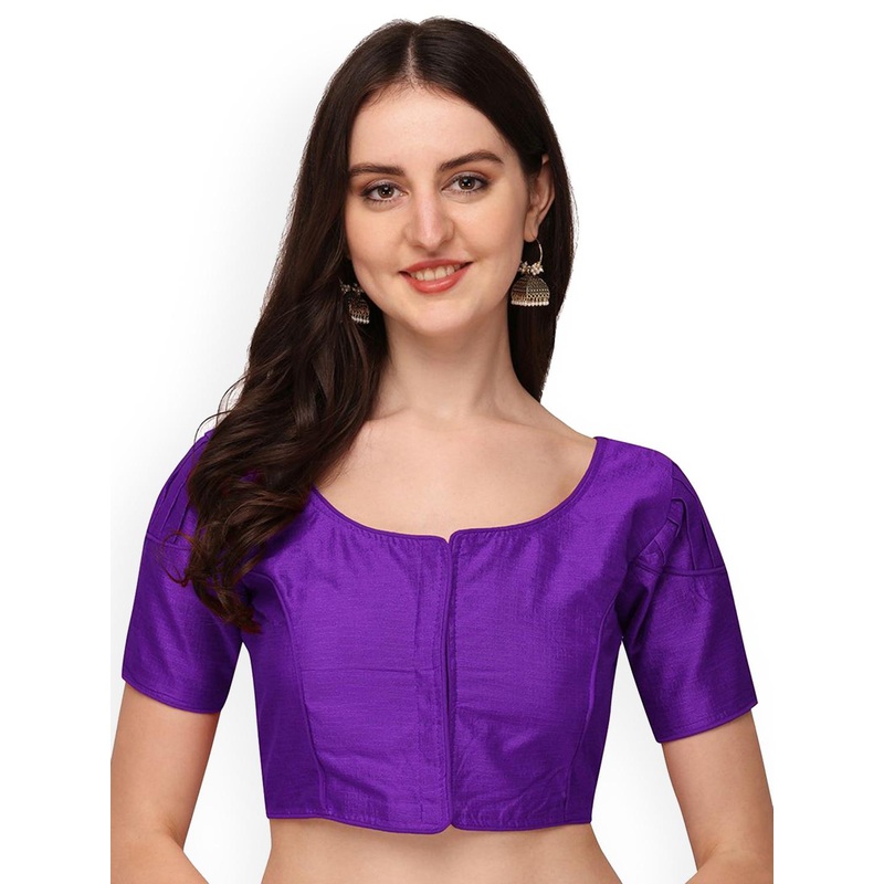 HERE&NOW Silk Round Neck Puff Sleeves Readymade Saree Blouse