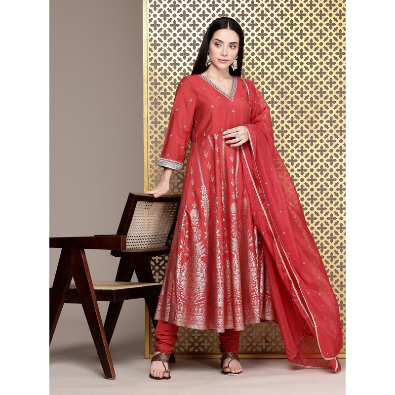 House of Pataudi Floral Printed Jashn Kurta with Churidar & With Dupatta