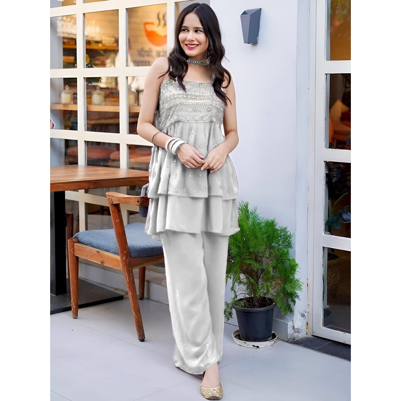 SANCIA Shoulder Straps Embroidered Ethnic Co-ords Set