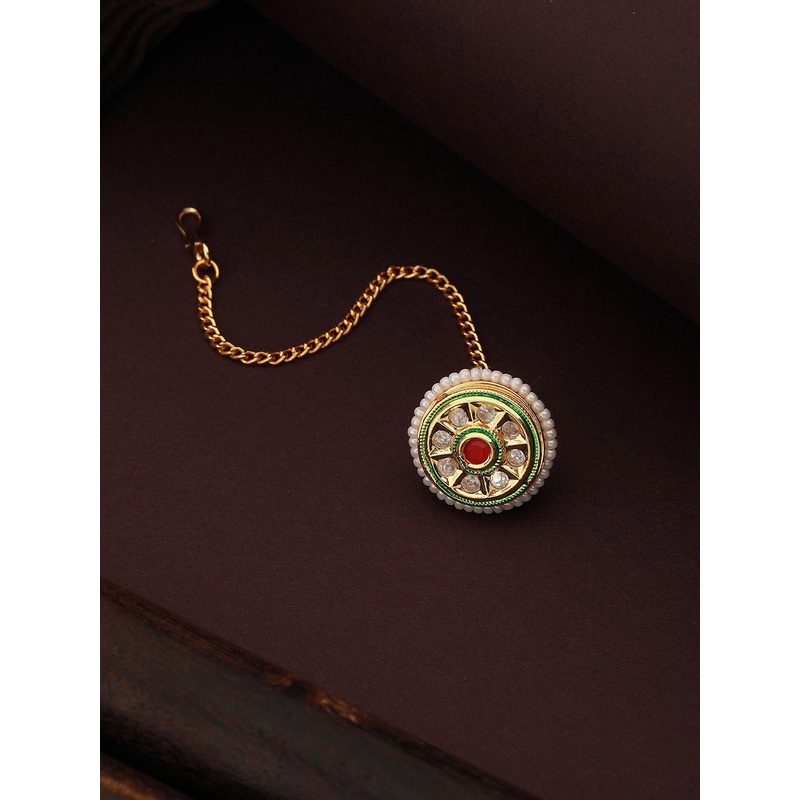 Saraf RS Jewellery Gold-Plated American Diamond Studded Maang Tikka Head Jewellery