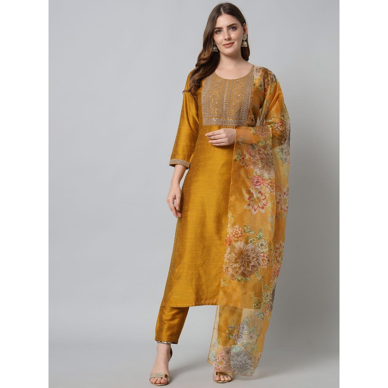 VredeVogel Women Silk Blend Kurta Pant with Dupatta Set