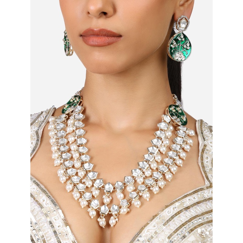 Zaveri Pearls Gold Plated Kundan Studded & Pearls Beaded Jewellery Set