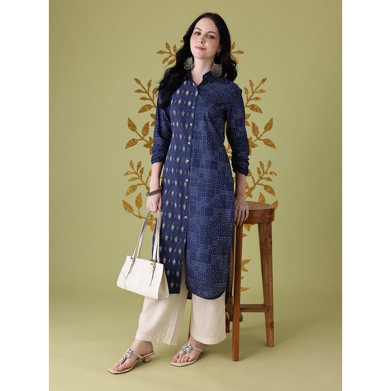 Anouk Ethnic Motifs Print Ruched Sleeve Kurta