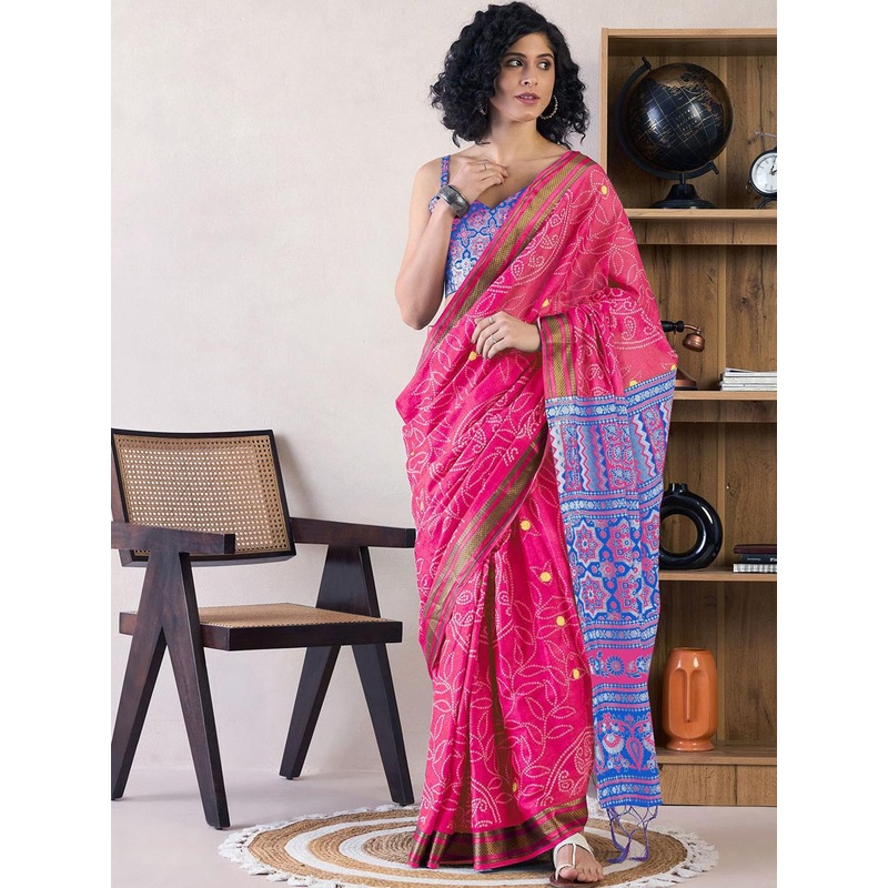Anouk Rustic Bandhani Zari Ready to Wear Bagru Saree