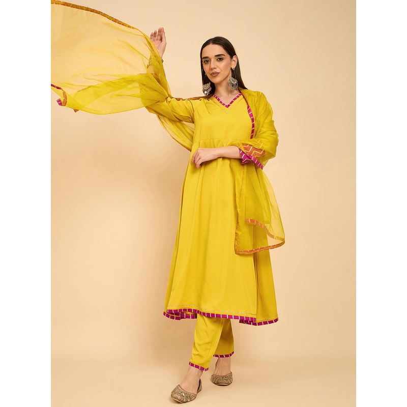 Anouk Rustic Women Pleated Gotta Patti Kurta with Trousers & With Dupatta