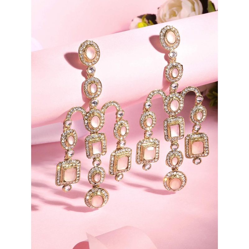 ASMITTA JEWELLERY 22K Gold-Plated Stone Studded Contemporary Drop Earrings