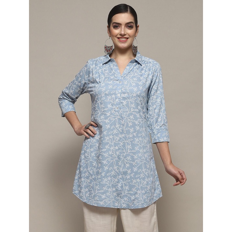 Biba Floral Printed Shirt Collar Straight Kurta