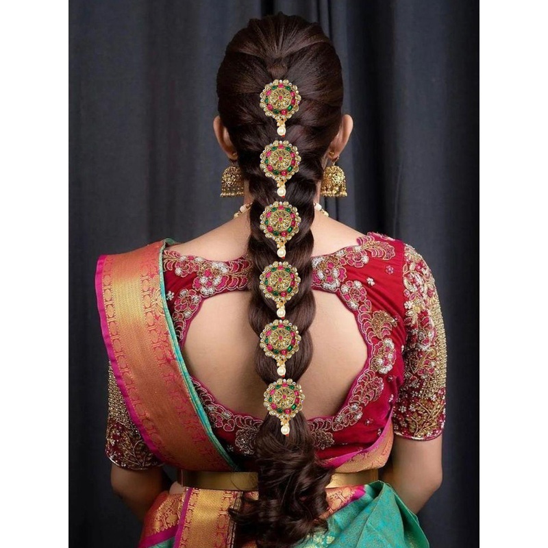 fabula Artificial Stones And Beads Studded Bun Pin Head Jewellery