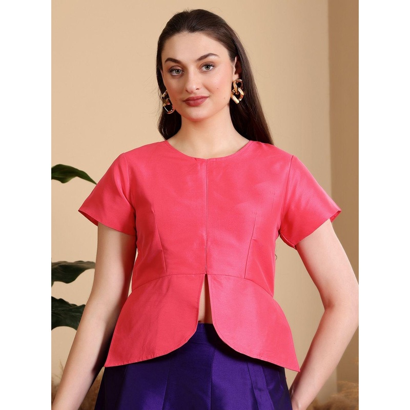 Frolic Rolic Round Neck Short Sleeves Saree Blouse