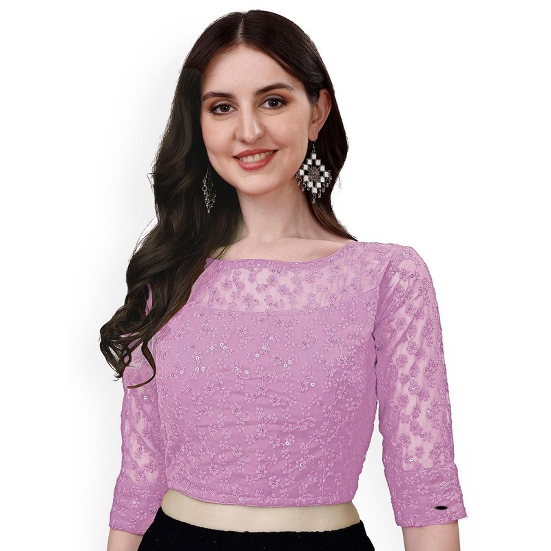 HERE&NOW Embroidered Round Neck Fancy Sifli Work Readymade Saree Blouse