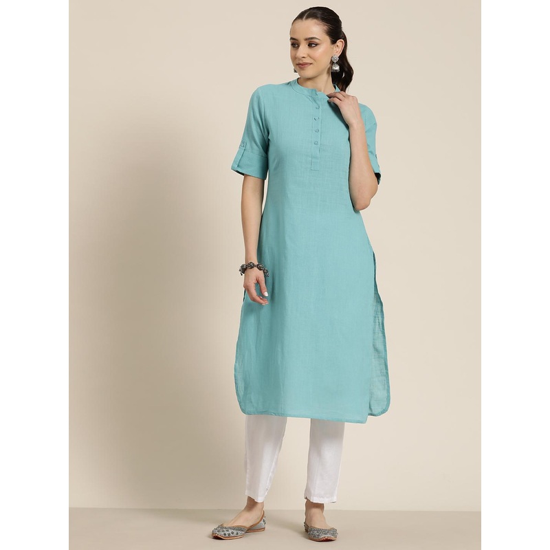 HERE&NOW Mandarin Collar Pure Cotton Kurta