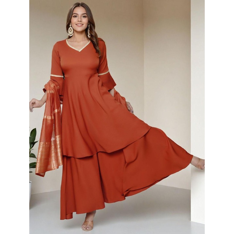 SZN Women Printed Regular Pure Silk A-Line Kurta with Trousers & With Dupatta