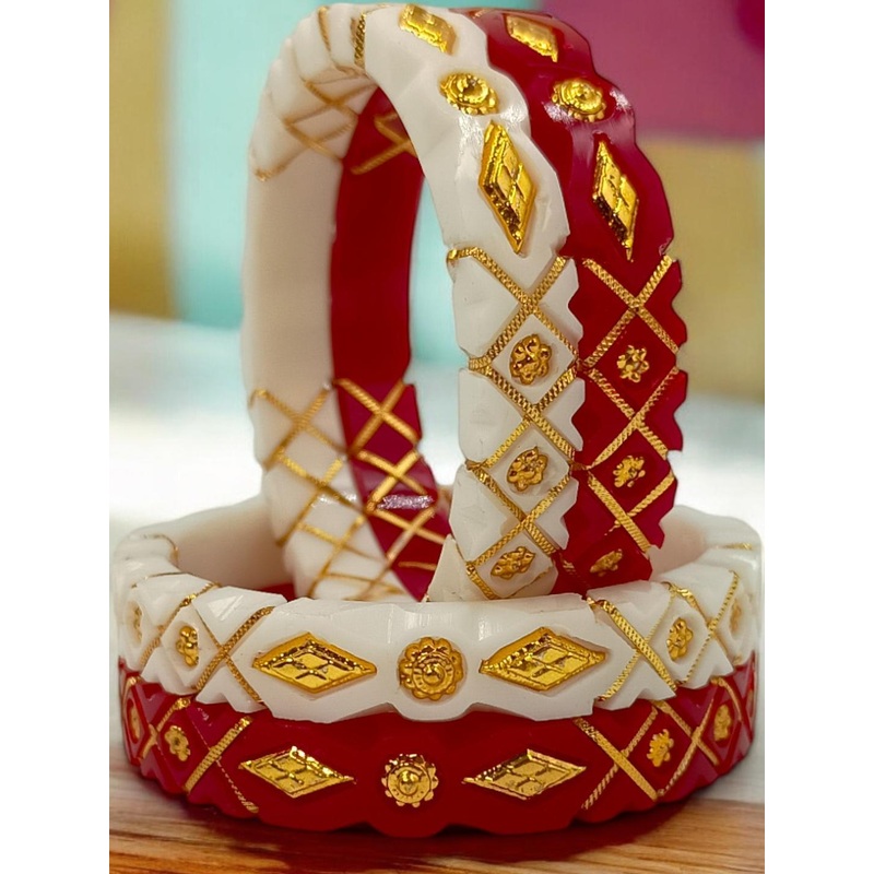 Tanvi J Women Red and White with Gold Design Bangles Set of 2