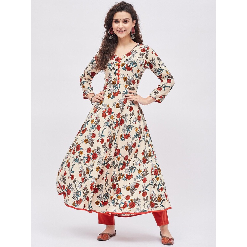 Tissu Plus Size Floral Printed Floral Anarkali Kurta