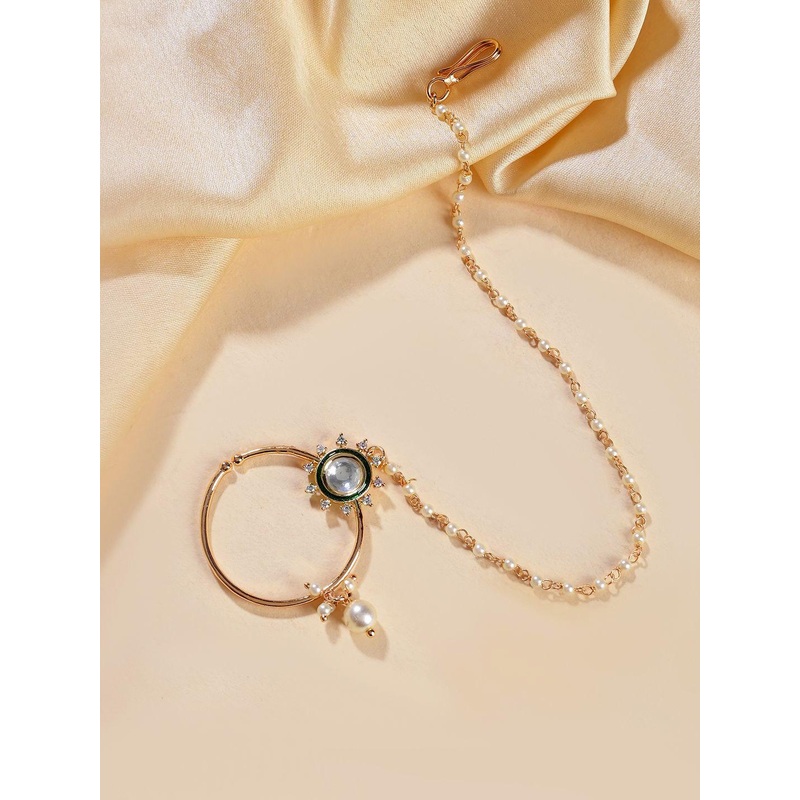 Voylla Gold-Plated Artificial Stones and Beads Chained Nosepin