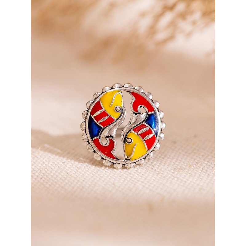 Voylla Madhubani Madhur Matsya Oxidised Enamel Ring