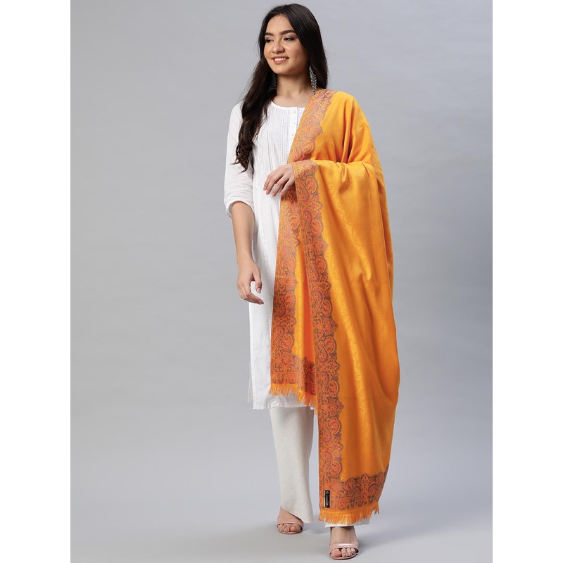 WEAVERS VILLA Women Yellow Solid Winter Shawl