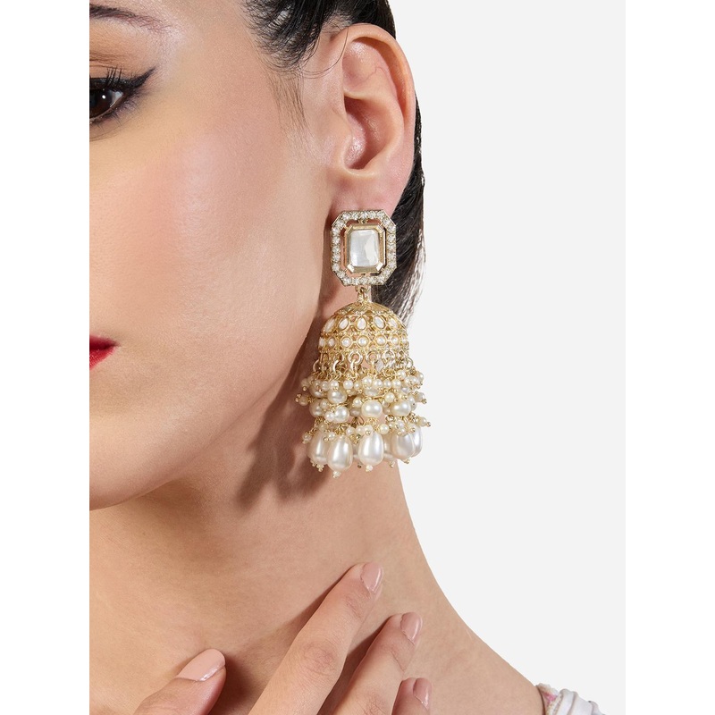 Zaveri Pearls Gold-Plated Dazzling Stones & Clustered Beads Dome Shape Jhumkas