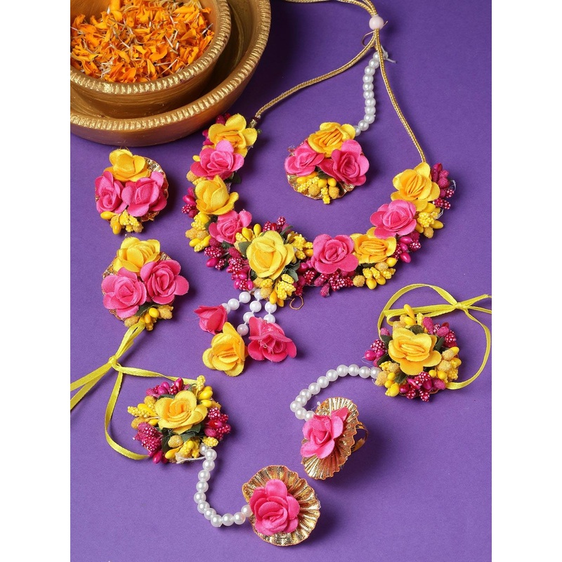 ZENEME Beaded Gota Patti Haldi & Mehendi Jewelry Set