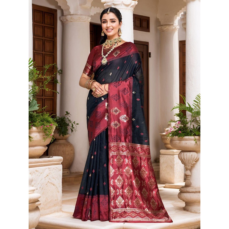 Anouk Rustic Ethnic Motifs Zari Linen Blend Chanderi Saree